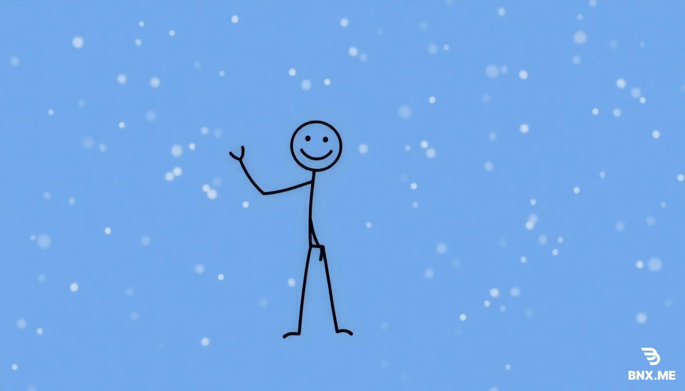 I want a stickman on the ledt waving whit 1 hand  and smiling