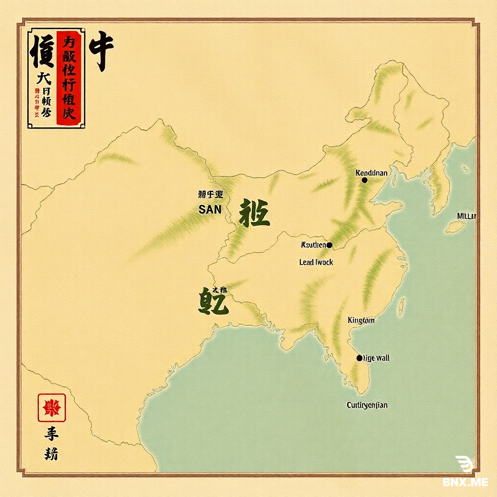 "Generate a map for an ancient-style novel, featuring the following five kingdoms:  Northern Xuan Kingdom: Terrain is high, with the capital city, Lintian, at an altitude of over 4,000 meters. The landscape is predominantly mountainous.  Southern Huang Kingdom: Low-lying but hot; the summer sun is so intense that parts of the region are desert.  Western Ze Kingdom: Dense forest terrain, with swamps in some areas. To the west are the estuaries of several rivers that flow from north to west.  Central Cang Kingdom: Small in area, but strategically located between two major rivers. Its borders are also flanked by mountain ridges, making it easy to defend and difficult to attack—hence, despite its small size, it can sustain itself as an independent state.  Eastern Chi Kingdom: Though coastal, it has fewer rivers. The terrain is relatively higher than the west, and some areas contain volcanoes.  Based on the above clues, and with common sense about geography and landforms, please create a simple ancient-style map for reference in writing the novel.