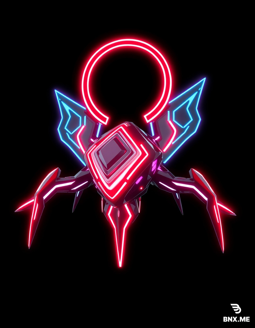 Style: TRON Legacy-inspired, cyberpunk, digital circuitry, low-poly stylized, emissive neon lines, sharp geometric shapes, black base material with glowing cyan and purple energy accents, no organic shapes, no photorealism, clean topology, game-ready asset, T-pose or neutral pose, isolated on pure black background, transparent PNG for 2D, PBR-friendly for 3D. 3D game enemy, small fast cyber creature, diamond-shaped crystal core with four needle-like legs, two spinning ring wings around it, sharp geometric, red glowing emissive body (#ff2d55) with darker metallic interior, low-poly, 200 triangles, isolated, transparent background, game-ready. [Universal 3D suffix]