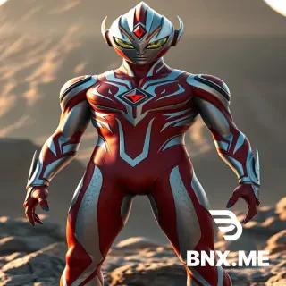 一个奥特曼，以盖亚奥特曼为An Ultraman redesigned based on Ultraman Gaia. Streamlined physique, slender but not thin, with clear muscle lines. Main colors are rock red and cool silver-gray, with dark gold earth-vein patterns extending from the chest to the limbs. Head retains Gaia's iconic tear-drop shaped eyes, crest is arc-shaped with slight angular edges on both sides, with an inverted triangular red crystal in the center of the forehead. Color Timer is located in the center of the chest, shaped as an irregular hexagon with slight crack-like textures on the edges. No heavy armor, all textures are form-fitting thin layers. Dynamic combat pose, background with Earth's natural landscapes, warm lighting. CG texture, high detail, cinematic lighting, photorealistic, 8K, full body.设计基础进行改造。流线型身材，修长但不单薄，肌肉线条清晰。主色调为岩石红和冷灰银，表面有暗金色的地脉纹路从胸口向四肢延伸。头部保留盖亚标志性的水滴形眼睛，头冠为圆弧形，两侧有轻微棱角，额头中央有一枚倒三角形的红色水晶。彩色计时器位于胸口中央，形状为不规则的六边形，边缘有轻微的裂纹纹理。全身不加厚重装甲，所有纹理都是贴身的薄层。动态战斗姿态，背景为地球的自然景观，光线温暖。CG质感，高细节，电影级光影，写实风格，8K，全身像。