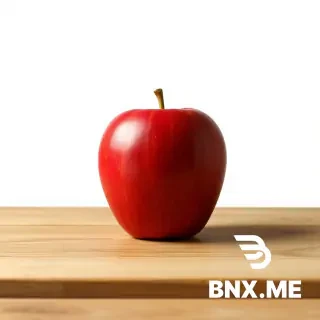 A single red apple sitting on a wooden table. White background. No other fruits. No plate. No knife. Photorealistic, 8K.