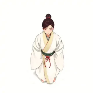 2D hand-drawn character art for a Chinese xianxia cultivation RPG.   Overhead top-down view, 48x64 pixel sprite aesthetic, ink-brush linework on rice-paper white base.    A young cultivator in traditional Taoist robes, ink-black hair tied in a sleek high bun,   sharp facial features with calm, enigmatic eyes suggesting hidden wisdom and spiritual depth.   "工笔" precision on facial contours and robe edges, "写意" loose ink wash in fabric folds.    The robe: flowing white Taoist gown with wide sleeves, subtle cloud-pattern embroidery   in faint gold thread at the collar and cuffs, cinched at the waist with a simple dark sash.   No metallic gleam — only the soft matte luster of silk. Colors: 宣纸白 base, 墨黑 sash,   淡金 thread accents, a single 朱砂-red cord knot at the waist as the only bright accent.    Minimalist background: pale rice-paper fade to misty void, as if the figure stands   at the edge of a cloud sea. Diffuse "morning mist" light with no clear source direction,   casting gentle ink-wash shadows that deepen at the hem.    Style: traditional Chinese ink painting (水墨画) blended with clean 2D game-sprite   line art. Visible brush strokes on fabric folds, crisp edges on character silhouette.   No 3D rendering, no photorealistic shading, no Western fantasy armor or wing motifs.   The figure should feel like a hand-painted scroll illustration — stillness and spiritual   weight, not dramatic posing.    Atmosphere: serene, solitary, ethereal — one cultivator standing between earth and sky,   ready to begin a long path of ascension.
