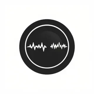 A minimalist logo design for a concert photographer. A circular camera lens icon where the inner glass reflection is replaced by a stylized, jagged soundwave line. The lens rim has a slight punk rock, stencil aesthetic. Vector flat design, black on white background, no text, clean edges.