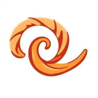 an e logo that looks like a curled up croissant on a white background
