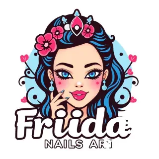 Genera un logo para “Frida nails art” azul