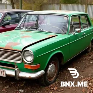 Generate a green VAZ 2101 car with rusty parts of the body.