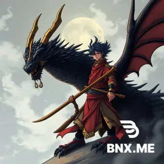 Samuari style anime figth with a black dragon