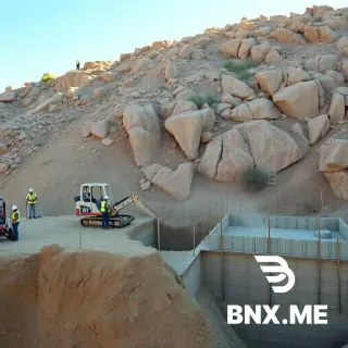 First, decide what speSECTION 1 — EMPTY LAND PREPARATION Video Prompt: A cinematic documentary video clip in a vertical 9:16 format captures the initial stage of construction on a steep, rocky mountain slope for a cliffside house. The scene opens with a rugged, undeveloped slope of loose shale and sun-bleached rock under bright, clear daylight. Workers in safety vests and hard hats are present, surveying the terrain and driving wooden stakes to mark the boundary. A small excavator levels the ground. Dust and soil are visible.  Motion: The camera starts with a wide, stationary shot of the mountain slope, then slowly zooms in on the workers preparing the stakes and the excavator moving soil.  Duration: 8 seconds  SECTION 2 — FOUNDATION CONSTRUCTION Video Prompt: Workers dig deep trenches into the rocky mountain slope for the foundation of the cliffside house. Steel reinforcement bars are installed and wooden molds are placed. Workers pour concrete into the foundation structure and smooth the wet cement with hand tools. Dust and scaffolding materials are visible.  Motion: The camera slowly tracks from left to right, following the workers pouring and smoothing the cement in the foundation molds.  Duration: 8 seconds  SECTION 3 — STRUCTURAL FRAME BUILDING Video Prompt: The main structure of the cantilevered cliffside viewpoint house starts rising. Heavy steel columns, support beams, and reinforced concrete are assembled into a strong framework. Scaffolding surrounds the growing structure. Construction workers are visible working at various heights.  Motion: The camera pans upward along the rising steel columns and scaffolding to show the scale and verticality of the structure.  Duration: 8 seconds  SECTION 4 — WALL AND EXTERIOR DEVELOPMENT Video Prompt: Exterior walls are completed with modern concrete blocks and glass panel frames. Window openings and door frames are installed. Outer surfaces are plastered. Construction tools and materials remain visible around the site.  Motion: The camera slowly dollies in towards the building, capturing the detailed texture of the walls and the window frames.  Duration: 8 seconds  SECTION 5 — ROOF INSTALLATION Video Prompt: Workers install roof beams across the top of the structure. Roof panels and waterproof layers are placed carefully. Ladders and scaffolding help workers reach the top. The cantilevered building is now fully covered by the roof structure.  Motion: The camera pans from the lower parts of the building up to the roof, showing the workers carefully placing the roof panels.  Duration: 8 seconds  SECTION 6 — FINISHED HOUSE REVEAL Video Prompt: The construction process is complete. The finished Cliffside Viewpoint House stands fully built on the rocky slope. Windows and doors are installed, showcasing the modern architectural design. The surrounding land is cleaned and organized. The completed house appears strong and finished in natural daylight.  Motion: A slow, smooth zoom-out reveals the entire completed house and its beautiful mountain environment.  Duration: 8 secondscific stage or style you want to showcase (e.g., the finished cottage, the building process, or the surrounding environment).