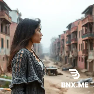 Image Creation: A woman interprets and acts out the story, like a movie script.  ※Environmental Background and Atmosphere: A deserted village: Tianjin Yujiapu Financial District (Tianjin): Aimed at creating a "Chinese version of Manhattan," it has become a huge "ghost town" due to overly advanced construction and long-term vacancy. Although some areas have begun development, there are still many vacant buildings.  ※Close-up shot showing her profile.  This woman is wearing Women's Knitted Cardigan With Hollow Out & Frill Edge, Women's Lace Body Stockings.  ※Story Content: Tarot card prophet Zhao Wenjia said in April 18, 2022 (Western calendar): 2026, the Year of the Horse, is the Sun card, the Sun God Donghua Dijun arrives. It shows a greater explosion, everything comes out. The influence is greater. It is very likely to leap onto the international stage.  Zhao Wenjia continued: Drawing the King of Pentacles in 2023 is already very good, enough warm-up. In 2024, I drew the Emperor card with an incredibly powerful aura, and I stood strong. Adding the Sun card in 2026, I rose again. The power was truly immense. The entire run was incredibly smooth, heading straight for the top. Absolutely brilliant! In 2026 and 2027, we will definitely see the true face of the Eastern Sage, the treasure mountain revealed. These past few years have been truly spectacular.