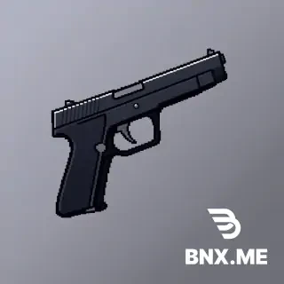 Semi-Auto Pistol: *"8-bit NES pixel art, 16x16 pixels, a black slim pistol with a long slide. Silver trigger guard. Side view. Palette: black, silver, and dark gray. Transparent. Blocky, elongated rectangle shape."*