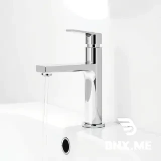 Chrome piano key basin mixer tap, minimalist design, single hole installation, pure white background, studio lighting, no text or logos, modern bathroom fixture, clean composition, 8k resolution --ar 3:4