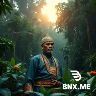 Potret sinematik dan fotorealistik dari seorang prajurit buaya yang ganas sebagai karakter utama, berlatar di dalam hutan lumut kuno dan mistis. Buaya tersebut menampilkan bekas luka pertempuran suku yang rumit dan dihiasi dengan baju zirah detail yang terinspirasi dari Indonesia, terbuat dari kayu gelap, filigran emas, dan anyaman rotan. Latar belakang hutan lebat dipenuhi dengan tanaman merambat yang menjuntai, flora yang bercahaya, dan kabut volumetrik atmosfer yang ditembus oleh sinar matahari dramatis yang menyaring melalui kanopi yang tebal. Diambil dengan lensa 85mm, aperture f/1.4 untuk kedalaman bidang yang dangkal, menciptakan fokus tajam pada reptil ganas dengan latar belakang bokeh yang indah dan buram. Pencahayaan chiaroscuro yang dramatis dan muram menyoroti tekstur sisik yang basah dan lumut yang lembap. Tipografi yang berani dan bergaya terintegrasi dengan mulus ke dalam adegan, menampilkan teks "INeW/INDONESIAN Warrior" yang ditampilkan secara mencolok, dengan julukan yang lebih kecil "40 jie" ditempatkan dengan elegan di atasnya. Gaya seni konsep fantasi epik, tekstur yang sangat detail, gradasi warna dalam warna teal dan emas --ar 1:1 --v 6.0