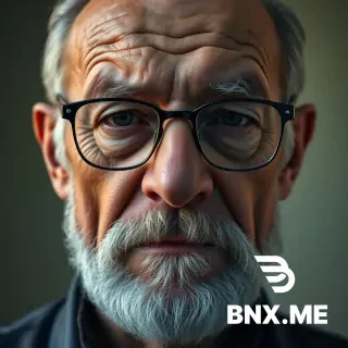 A realistic close-up portrait of an elderly man with deep wrinkles, a gray beard, and thick-rimmed glasses, neutral background, high resolution photography, cinematic lighting.