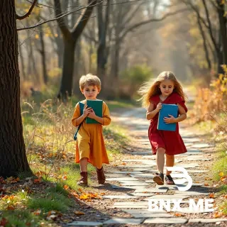 Create images of boys and girls of various ages from 4-16 carrying books  on a path of books with Christ in a 10-20