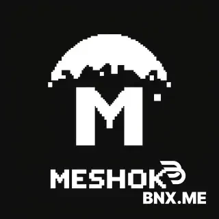 Monochrome pixel art logo MESHOK