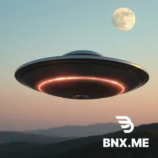 Add into the sky of this landscape: a metallic flying saucer with a glowing edge (low-angle perspective, underside visible), a full moon with craters on the surface and a soft silvery glow, size proportionate to perspective, and a distant flock of small birds in a loose V-formation. All three objects must be lit consistently with the overall scene lighting (e.g., warm sunlight from the side). Photorealistic, seamless integration, 4K, natural lighting.