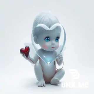 Niño pequeño, fantasmagórico, blanco inmaculado sobre lienzo blanco limpio no se ve ninguna marca de lapicero. Sostiene un globo cristal trasparente muy grande con forma de corazón. Sus ojos son de un azul profundo cristal o marrón oscuro, vivos, que miran más allá del lienzo. Lleva un juguete roto, descosido, con un leve destello de color (rojo o amarillo). Su postura es encogida, como si esperara algo que nunca llega. Sutileza extrema, silencio magnético, ternura rota