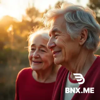 Warm, peaceful, active aging. Canon R5, 85mm lens, golden hour, high detail.