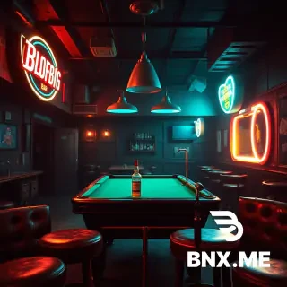 Bar rock album cover, gritty dive bar interior, neon sign glow, pool table, whiskey bottle, worn leather stools, vintage mic stand, dark moody lighting, cinematic, film grain, textured, 4K, bold typography space at top, classic rock aesthetic”