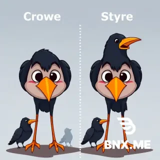 Create an 2 identical on same page of crows with text above of the.group name. Also with one of the images create 5 small change for the viewer to spot the difference in cartoon form.   Add more than 5 crows. Also add the text above of the group name. Ie: murder