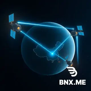 Deep space, Earth visible in the background. Three BeiDou satellites arranged in a triangular formation, each connected by glowing neon blue data beams forming a mesh network. One satellite near the Earth is sending a concentrated beam of data down directly onto the map of China (mainland outline visible). No ground stations elsewhere on Earth. The satellites have solar panels and small antenna dishes. Starfield background, dark navy blue tones with cyan and gold accents. Futuristic scientific illustration, ultra detailed, 4K, wide angle.