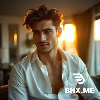 Portrait of a fit Persian man with fair skin, late 20s, clean-shaven or light stubble, sharp cheekbones, wearing an unbuttoned white linen shirt showing a bit of his chest collar bone, sitting in a modern luxury apartment during golden hour sunset, warm orange sunlight hitting his face, natural confident smirk, messy windswept hair, looking away from the camera with a subtle flirtatious side-eye, soft focus background, editorial GQ magazine style, realistic, 4k, ultra detailed --ar 3:4