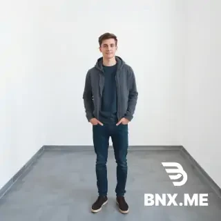 20 year old scandianvian male standing in a white room with gray tile floor