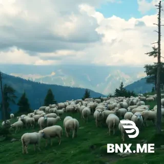 Sheepfold in the mountains, many sheeps and goats