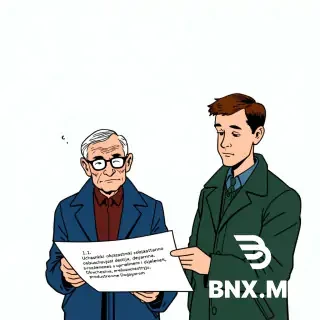 Colorful european comic book style, ligne claire, clear black ink outlines, flat colors. Medium shot: elderly Sidorov (dark blue jacket) and young Petrov (dark green jacket) looking down at a contract. On contract visible black text: "1.1. Uchastniki objazujutsja soglasovanno osushchestvljat dejstvija, svjazannye s upravleniem Obshchestva i dejatelnostju Obshchestva, predusmotrennye Dogovorom." Empty white speech bubbles above their heads, completely empty. Background soft mint green.