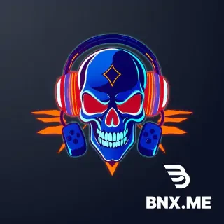 a cool esports logo for a streamer, stylized as a cyberpunk skull with gaming headphones and a controller, neon blue and orange colors, flat vector art, avatar design, transparent background