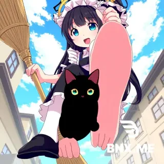 aris_(blue archive) (score_9,score_8_up,score_7_up),<lora:aris_(blue archive)-v1:1>,aris_(blue archive),feet,blue eyes,pantyhose,soles,long hair,shoes,halo,black hair,broom,maid,day,dress,open mouth,sky,toes,very long hair,outdoors,cat,black footwear,no shoes,white pantyhose,multiple girls,apron,broom riding,blue sky,building,looking at viewer,short sleeves,maid headdress,v,black dress,bangs,shoes removed,1girl,from below,cloud,foot focus,frills,black cat,good feet,very beautiful,foreshortening,ultra hd 32k,expressive,anime,NSFW,