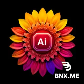 A futuristic app icon design: The official Instagram camera logo is completely transformed into a sunflower with exactly 6 symmetrical, rounded petals arranged in a perfect hexagonal circle. The petals smoothly transition through the full official Instagram brand gradient colors: light yellow, light orange, orange, red-orange, red, dark pink, magenta, purple, blue, and royal blue, rotating harmoniously around the center. At the very center, instead of a simple circle, there is a highly detailed sunflower seed texture (a spiral of tiny seeds) forming the base. Embedded within this seed texture, perfectly centered, is the exact shape of the Instagram app icon (the camera outline) but constructed entirely from the seed pattern itself. Inside the camera shape, the text 'AI' appears in a sleek, minimalist, italic, thin, white font, seamlessly integrated into the seed texture. The background is dark and transparent. High resolution, 3D render, glossy finish, modern vector icon style, ultra-detailed, 8k."