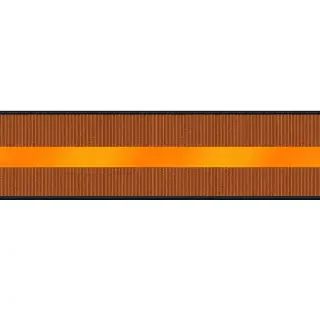 St George ribbon, horizontal orientation, rectangular shape, aspect ratio very wide (like 1380x10 px), featuring exactly 7 longitudinal stripes: 4 orange stripes and 3 black stripes. The order from top to bottom or left to right should be: black, orange, black, orange, black, orange, black. Texture and material: made of shiny satin moire fabric, typical for military ribbons. Visible diagonal weave, ribbed texture, metallic sheen on the orange stripes, matte deep black stripes. High resolution, sharp edges, transparent background (PNG), flat vector style mixed with realistic fabric rendering. Isolated on white.