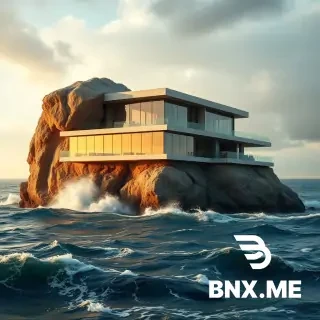 A modern high-tech villa with panoramic windows and clean lines, made of concrete, glass, and metal. It's a really big, modern villa built right up against a cliff, so instead of one wall, it uses the cliff itself. In front of the rock and the villa is the sea, the sea surface is rough, stormy and with large waves, sunlight shines through the clouds onto the villa. Superrealism. 4K