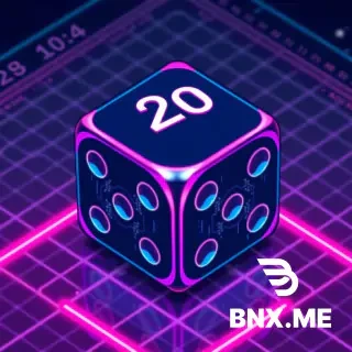 Pixel art, retro video game style, isometric view of a single 20-sided dice (D20), the number "20" is clearly visible on the top face, sharp pixel edges, crisp outlines, no blur, cyberpunk aesthetic, neon glowing edges, dark blue and purple color scheme, magenta neon lights, circuit board patterns on the dice faces, futuristic grid background, 8-bit computer graphics, high contrast, detailed pixel shading, vibrant, game HUD overlay, perfect composition, centered.