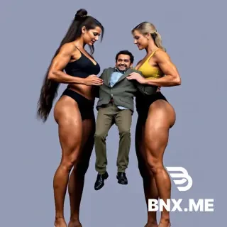 Long Prompt — تسلّمه لصديقتها بكل سهولة  Copy: Two towering, strong women stand side by side as the first one lifts the man effortlessly and passes him into the arms of her equally powerful friend. Their movements are smooth, coordinated, and show absolute mastery of strength. The transfer looks easy and controlled, as if the man weighs nothing.