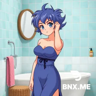 BULMA STILE ANIME DEFINIZIONE ALTA VESTITA IN COSTUME DA BAGNO CON SENO IN VISTA
