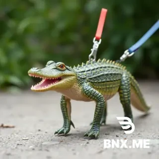 crocodile pet on a leash