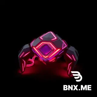 Style: TRON Legacy-inspired, cyberpunk, digital circuitry, low-poly stylized, emissive neon lines, sharp geometric shapes, black base material with glowing cyan and purple energy accents, no organic shapes, no photorealism, clean topology, game-ready asset, T-pose or neutral pose, isolated on pure black background, transparent PNG for 2D, PBR-friendly for 3D. 3D game enemy, small fast cyber creature, diamond-shaped crystal core with four needle-like legs, two spinning ring wings around it, sharp geometric, red glowing emissive body (#ff2d55) with darker metallic interior, low-poly, 200 triangles, isolated, transparent background, game-ready. [Universal 3D suffix]