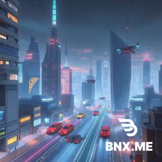 A futuristic city with flying cars