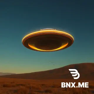 Add into the sky of this landscape: a metallic flying saucer with a glowing edge (low-angle perspective, underside visible), a full moon with craters on the surface and a soft silvery glow (size proportionate to perspective), and a distant flock of birds — small silhouettes flying in a V-formation, lit consistently with the scene. All three objects must be lit consistently with the overall scene lighting (e.g., warm sunlight from the side). Photorealistic, seamless integration, 4K, natural lighting.