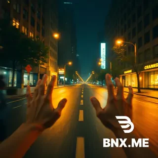 First-person perspective of a night run on a wet city street. Blurred hands and arms in foreground, motion blur, dynamic movement. Yellow streetlights reflecting off puddles, neon signs, empty road ahead with vanishing point. Tall buildings, some lit windows, trees with glowing lamps. Moody, cinematic, hyper-realistic, 8k, shot on 35mm film, warm orange and cool blue tones.