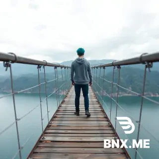 please help me to product a picture which a man stands on a brige .first  perspective ,long and green hair