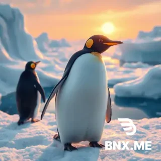 ✔️ alive ✔️ biological ✔️ ornamentation embedded into natural anatomy ✔️ real wild habitat ✔️ extremely detailed, no figurine vibes Ultra-realistic alive penguin in its natural Antarctic habitat, standing among wind-carved ice shelves and blue meltwater pools; its natural feathers exhibit translucent lacquer-like iridescence with ruby, opal, and pearl tones subtly integrated into living plumage; gold micro-filaments trace along natural feather boundaries and contour lines exactly, never appearing artificial; microscopic cloisonné-style patterning embedded inside the keratin layers, following true penguin coloration patterns; expressive moist eyes with natural reflections; environment shows drifting ice dust, low polar sun, volumetric cold haze, refractive caustic light from ice surfaces, realistic snow particulate scatter; emphasize lifelike movement, biological feather fluff, and true wildlife posture; macro-level detail on surface textures while retaining full wildlife realism