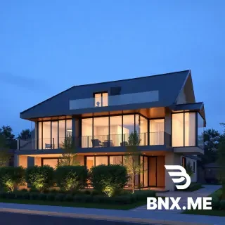 🏗️ Описание фасада для генерации (реалистичный рендер):  Современное здание с полностью стеклянным фасадом. 	•	Размеры: высота 370 см, длина 580 см, глубина 1100 см. 	•	Профиль: тёмно-серый алюминий (матовый, узкий). 	•	Фасад: полностью из прозрачных стеклопакетов от пола до потолка, равномерное деление алюминиевыми стойками. 	•	Дверь: двухстворчатая стеклянная дверь размером 240×180 см, с алюминиевым профилем того же цвета, расположена с отступом 80 см от левого края фасада. 	•	Левая и правая внутренние стены (по глубине): глухие, белые, без окон. 	•	Освещение: дневное, мягкое, чтобы чётко видно отражения и структуру фасада. 	•	Вид: строго спереди, фасад во весь кадр, пропорции сохранены.