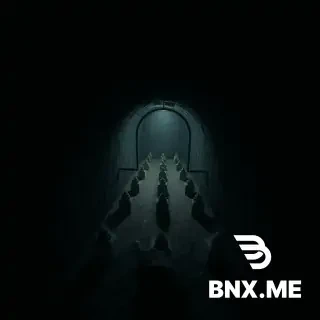 "First-person view of a person looking down into a basement through a hatch from above and seeing rows of graves in the darkness."
