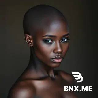 young sexy naked black woman, full body, bald head, large bust, photorealistic
