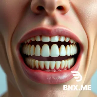 A realistic human mouth with triple the normal number of teeth. The lips and surrounding facial skin appear natural and human. The mouth is slightly open, revealing three tightly packed rows of small, narrow teeth on both the upper and lower jaws. Teeth are evenly spaced and realistic, with pink gums visible between rows. Anatomically plausible structure, neutral expression, high-detail medical illustration mixed with subtle sci-fi realism, soft clinical lighting, sharp focus, photorealistic textures.