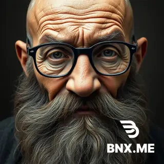 A hyper-detailed portrait of an extremely ancient old man. Exaggerated deep wrinkles, skin like cracked earth, long thick wild beard, very thick glasses, bald head, intense texture, old age features maximized.