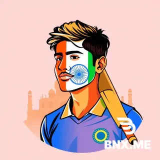 Indian cricket fan avatar, half face portrait, face painted with Indian flag colors orange white green, wearing blue cricket jersey, cricket bat over shoulder, subtle Taj Mahal silhouette in background, circular frame, modern illustration style, bold outlines, vibrant, patriotic, profile picture --ar 1:1